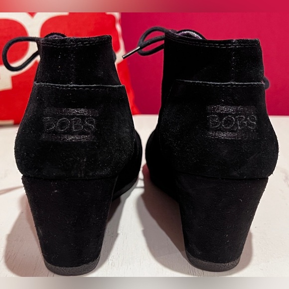 BOBS from Skechers - Black Suede Lace-Up Ankle Wedge Booties - Picture 3 of 8